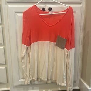 Pixley brand color block shirt with suede pocket. Large